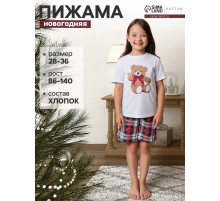Пижама для девочки новогодняя (футболка, шорты) KAFTAN Christmas time, размер 28 (86-92 см), бело-красная