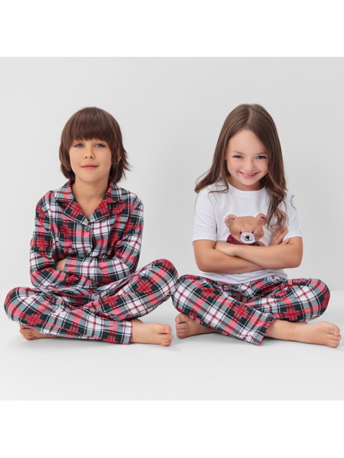 Пижама для девочки новогодняя (футболка, брюки) KAFTAN Christmas time, размер 32 (110-116 см), бело-красная
