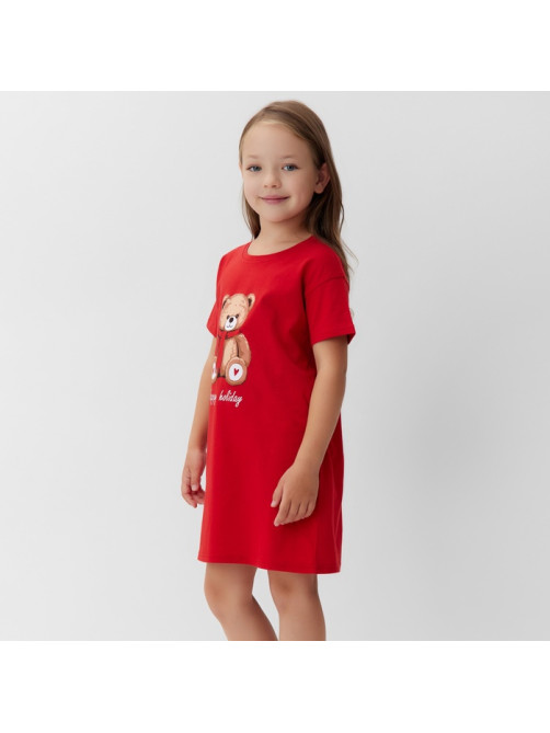 Сорочка для девочки новогодняя KAFTAN «Мишка в шарфе», размер 30 (98-104 см), красная