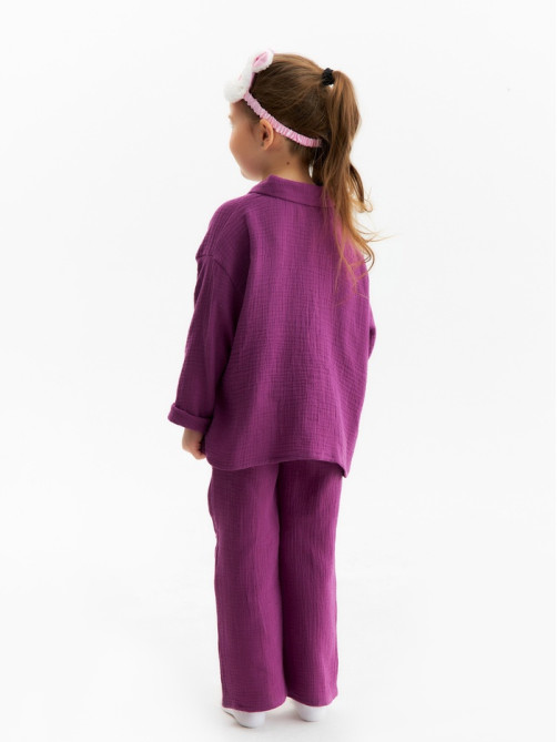 Пижама для девочки (рубашка, брюки) KAFTAN «Муслин», фиолетовая, размер 36 (134-140 см)