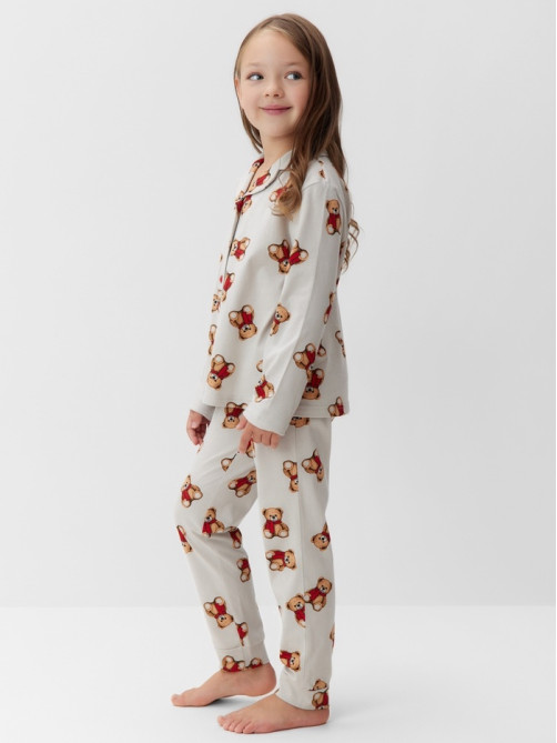Пижама для девочки (рубашка, брюки) KAFTAN «Мишка в шарфе» размер 32 (110-116 см)