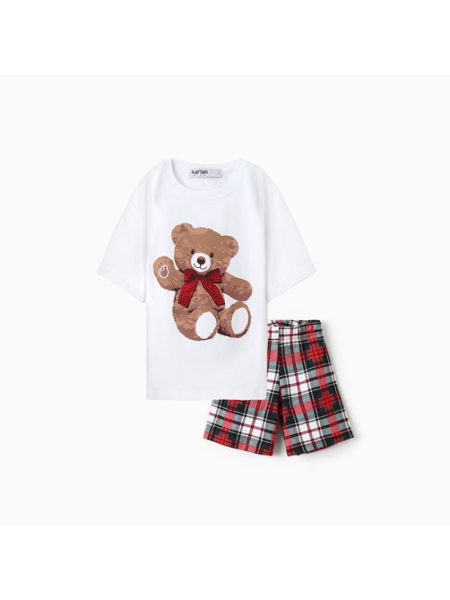 Пижама для девочки новогодняя (футболка, шорты) KAFTAN Christmas time, размер 28 (86-92 см), бело-красная