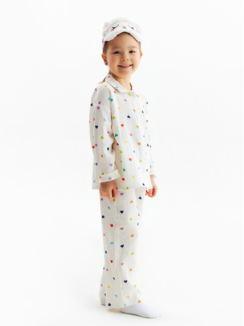 Пижама для девочки (рубашка, брюки) KAFTAN «Муслин», белая, размер 30 (98-104 см)