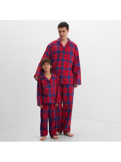 Пижама детская новогодняя из фланели (рубашка и брюки) KAFTAN, размер 32 (110-116 см), красная