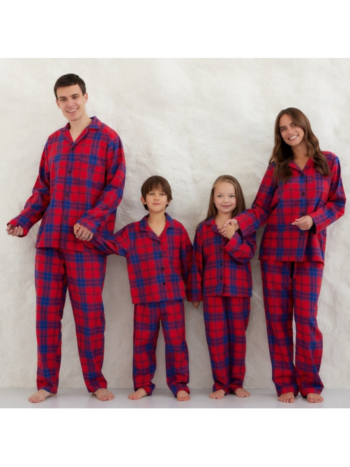 Пижама детская новогодняя из фланели (рубашка и брюки) KAFTAN, размер 32 (110-116 см), красная