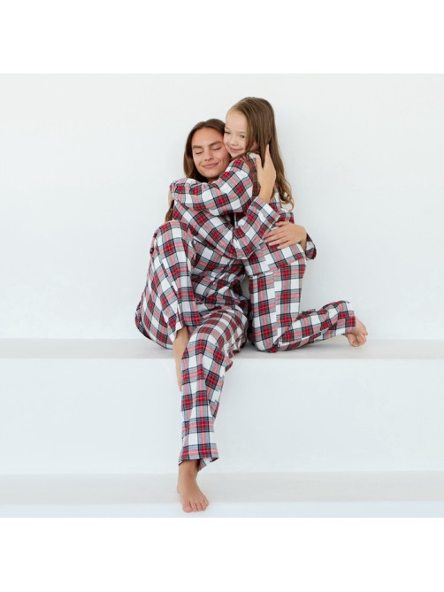 Пижама для девочки новогодняя из фланели (рубашка и брюки) KAFTAN, размер 32 (110-116 см), красно-белая