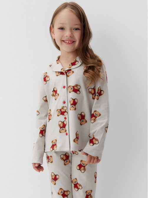 Пижама для девочки (рубашка, брюки) KAFTAN «Мишка в шарфе» размер 30 (98-104 см)