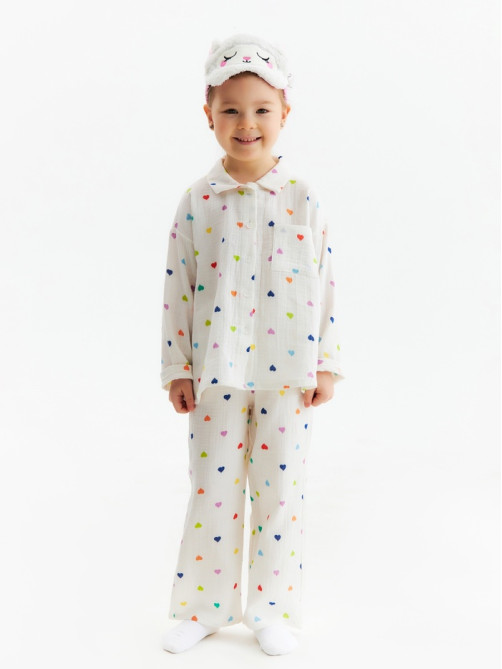 Пижама для девочки (рубашка, брюки) KAFTAN «Муслин», белая, размер 34 (122-128 см)