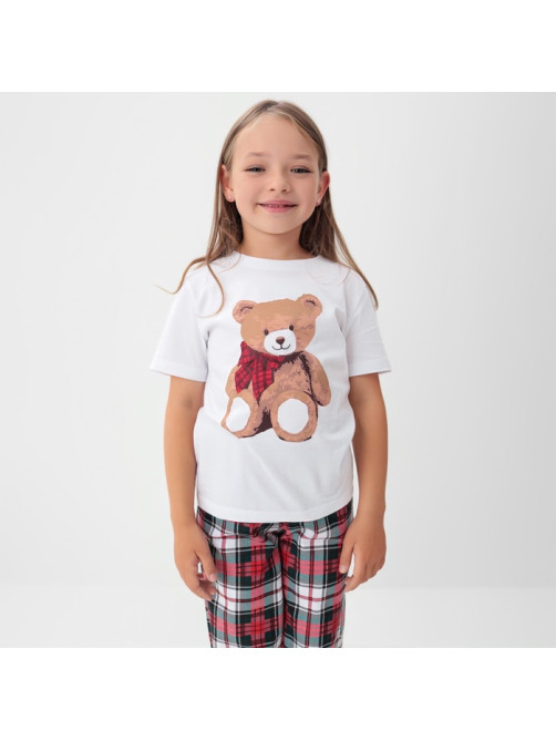 Пижама для девочки новогодняя (футболка и брюки) KAFTAN Christmas time размер 30 (98-104 см), бело-красная