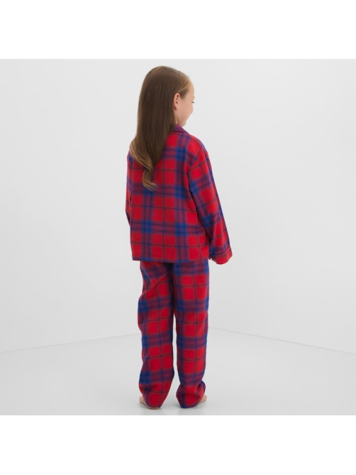 Пижама детская новогодняя из фланели (рубашка и брюки) KAFTAN, размер 32 (110-116 см), красная