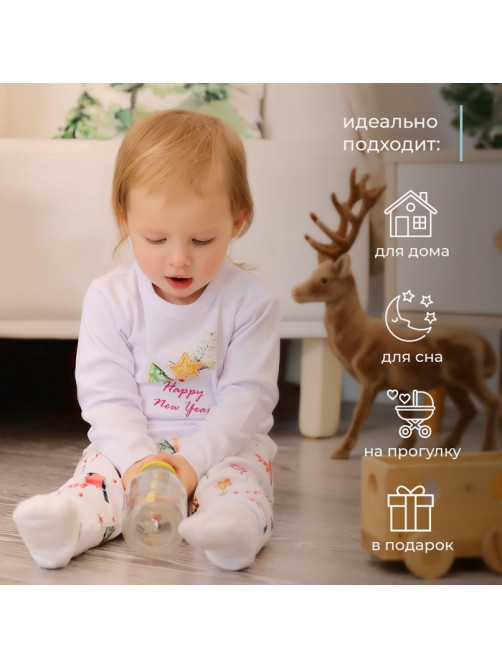 Пижама детская (лонгслив, брюки) MINAKU Winter, рост 62-68 см, белая