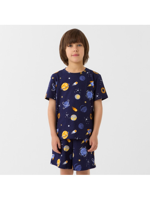 Пижама для мальчика (футболка и шорты) KAFTAN: Space, тёмно-синяя, размер 28 (86-92 см)