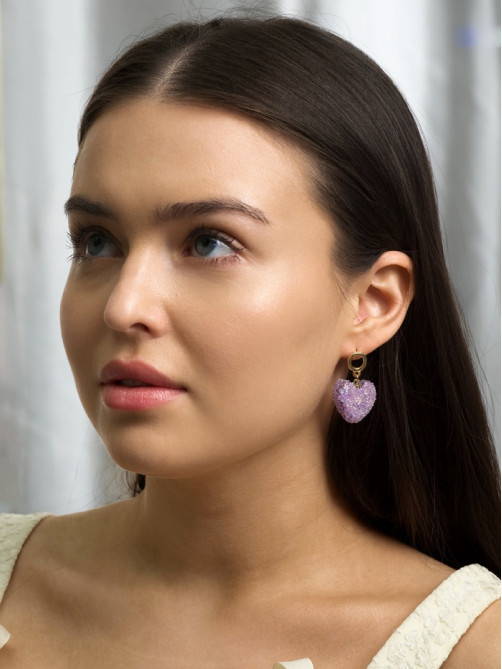 Серьги «Сердце сахарное», фиолетовые в золоте