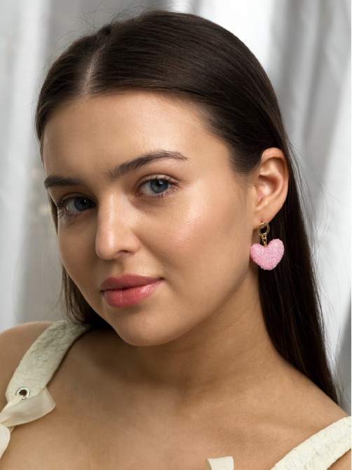 Серьги «Сердце сахарное», розовые в золоте