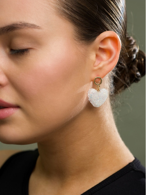 Серьги «Сердце сахарное», белые в золоте
