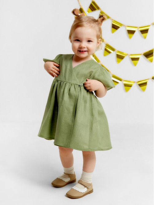 Платье для девочки «Крошка Я» Linen, рост 68-74 см, зелёное