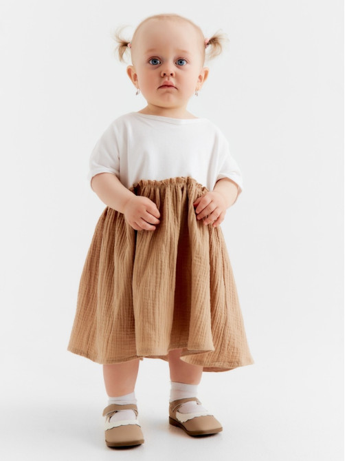Платье для девочки «Крошка Я. Муслин», рост 80-86 см, бежевое