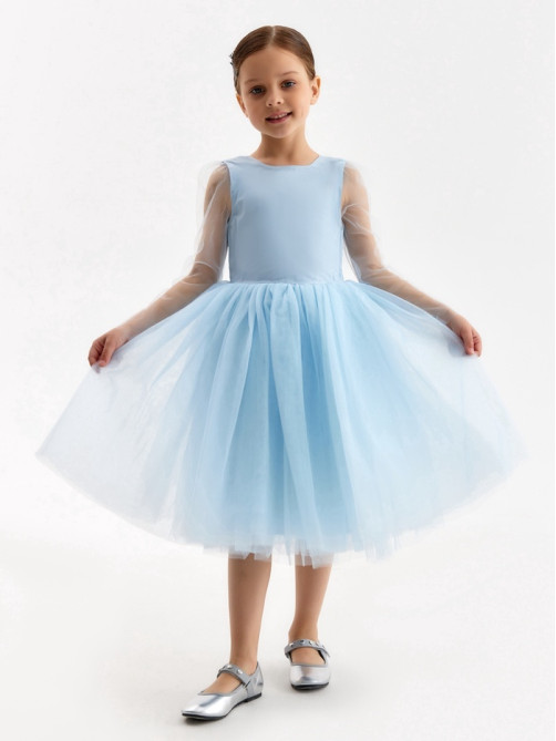 Платье нарядное для девочки MINAKU: PartyDress, голубое, рост 104-110 см
