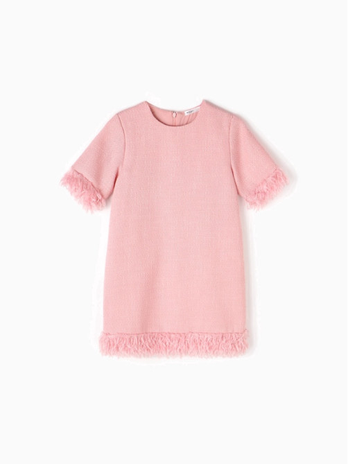Платье нарядное для девочки MINAKU: PartyDress с перьями, розовое, рост 110-116 см