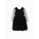 Платье нарядное для девочки MINAKU: PartyDress с рукавами, чёрное, рост 128-134 см