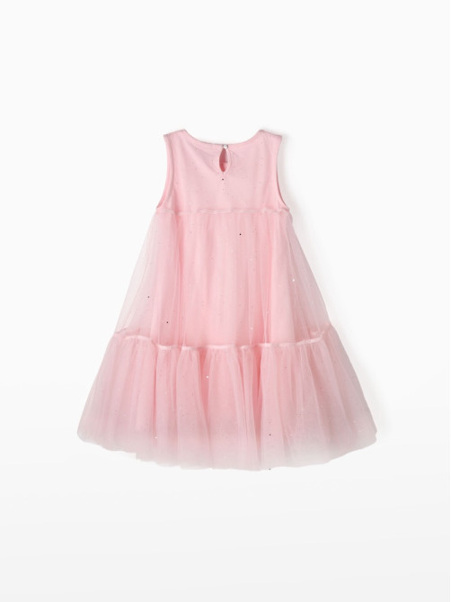Платье нарядное однотонное для девочки MINAKU: PartyDress, розовое, рост 98 см