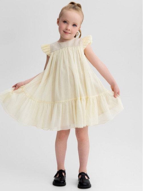 Платье нарядное для девочки MINAKU: PartyDress, цвет молочный, рост 110-116 см, шифон