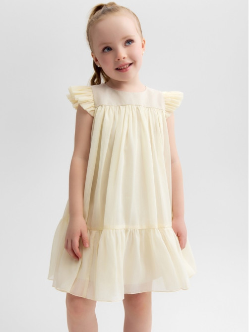 Платье нарядное для девочки MINAKU: PartyDress, цвет молочный, рост 110-116 см, шифон