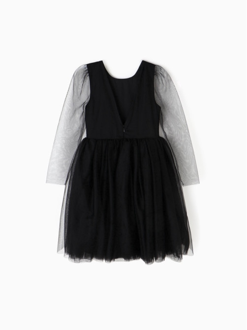 Платье нарядное для девочки MINAKU: PartyDress с рукавами, чёрное, рост 110-116 см