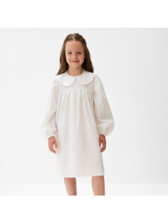 Платье для девочки MINAKU: Cotton collection с воротником, белое, рост 92-98 см