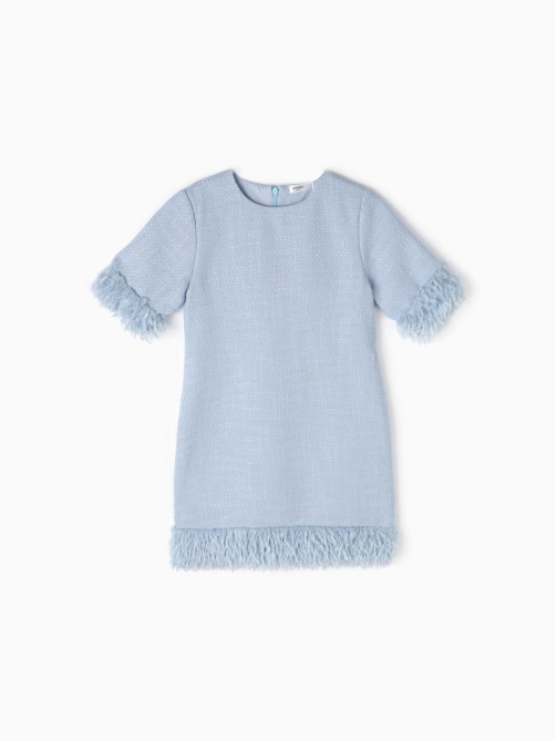 Платье нарядное для девочки MINAKU: PartyDress, с перьями, голубое, рост 140-146 см