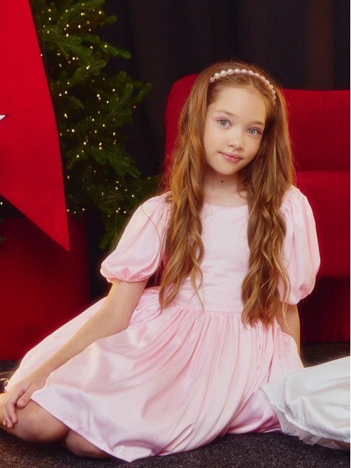Платье нарядное для девочки MINAKU: PartyDress с рукавами, розовое, рост 98 см