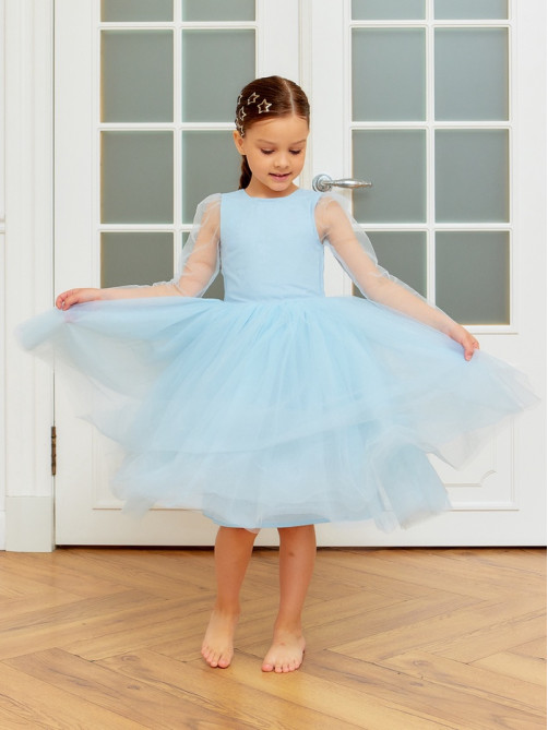 Платье нарядное для девочки MINAKU: PartyDress, голубое, рост 116-122 см