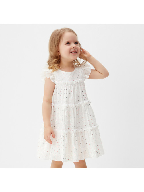 Платье для девочки MINAKU: Cotton collection в горошек, белое, рост 122-128 см