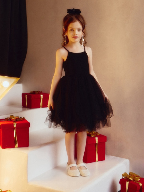 Платье нарядное для девочки MINAKU: PartyDress с пышной юбкой, чёрное, рост 86-92 см