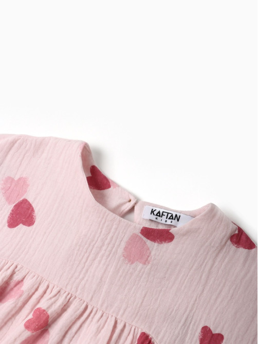 Платье из муслина для девочки KAFTAN «Сердечки», розовое, рост 128 см