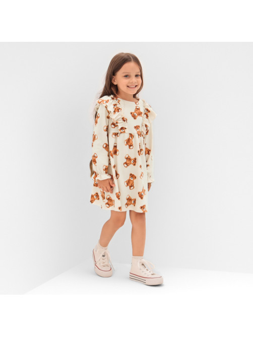 Платье с рюшами для девочки KAFTAN «Мишки», бежевое, рост 86-92 см