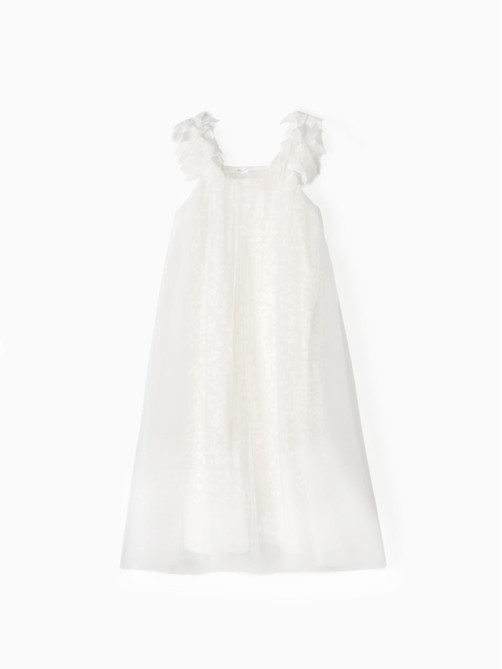 Платье нарядное для девочки MINAKU: PartyDress на бретельках, белое, рост 116-122 см