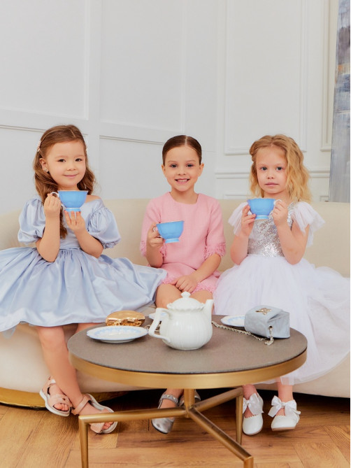Платье нарядное для девочки MINAKU: PartyDress с рукавами, голубое, рост 116 см
