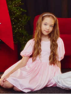 Платье нарядное для девочки MINAKU: PartyDress с рукавами, розовое, рост 110 см