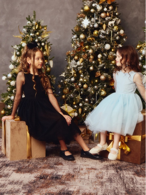 Платье нарядное для девочки MINAKU: PartyDress с рукавами, чёрное, рост 104-110 см
