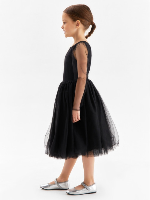 Платье нарядное для девочки MINAKU: PartyDress с рукавами, чёрное, рост 104-110 см