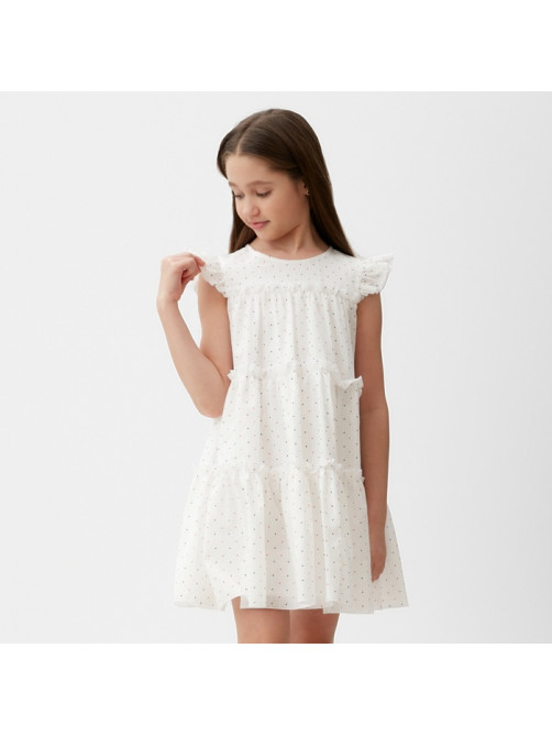 Платье для девочки MINAKU: Cotton collection в горошек, белое, рост 134-140 см