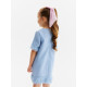 Платье нарядное для девочки MINAKU: PartyDress, с перьями, голубое, рост 104-110 см