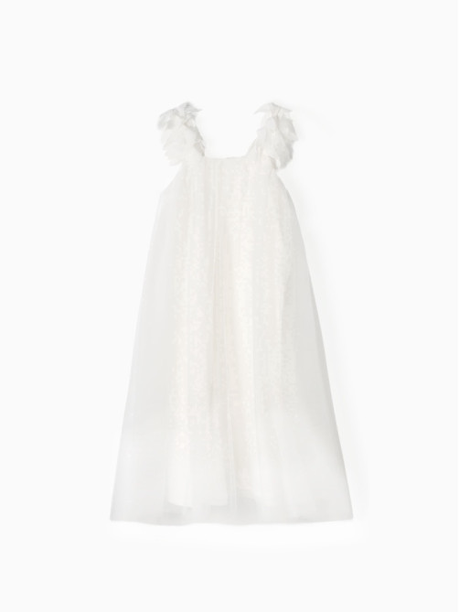 Платье нарядное для девочки MINAKU: PartyDress на бретельках, белое, рост 116-122 см