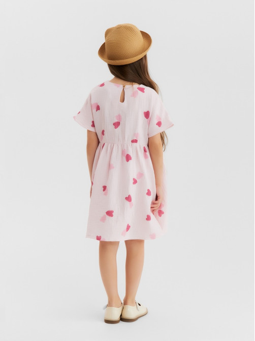 Платье из муслина для девочки KAFTAN «Сердечки», розовое, рост 98 см