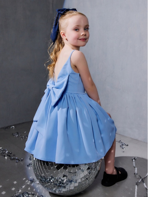 Платье нарядное для девочки MINAKU: Party Dress с бантом, голубое, рост 98-104 см