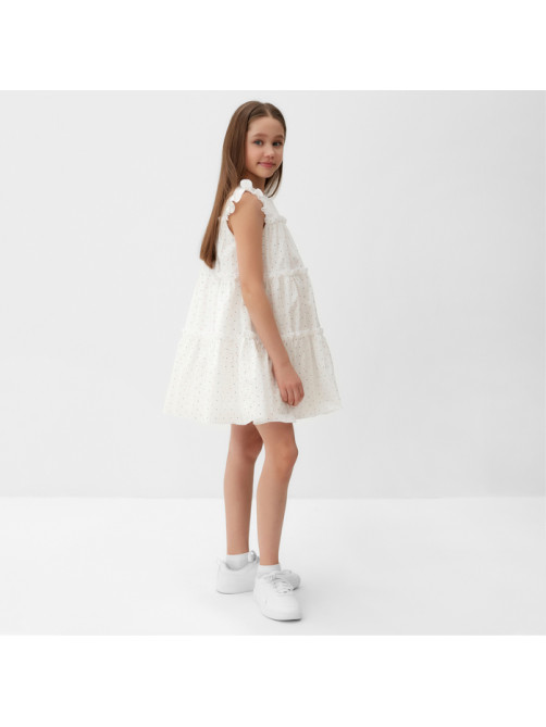 Платье для девочки MINAKU: Cotton collection в горошек, белое, рост 134-140 см