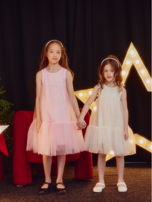 Платье нарядное для девочки MINAKU: PartyDress, цвет молочный, рост 116 см