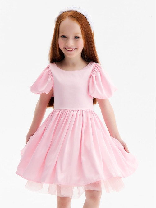 Платье нарядное для девочки MINAKU: PartyDress с рукавами, розовое, рост 98 см