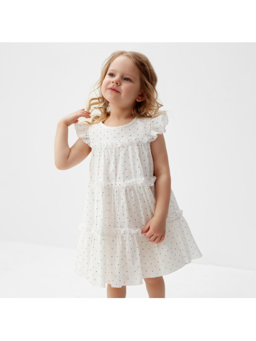 Платье для девочки MINAKU: Cotton collection в горошек, белое, рост 122-128 см